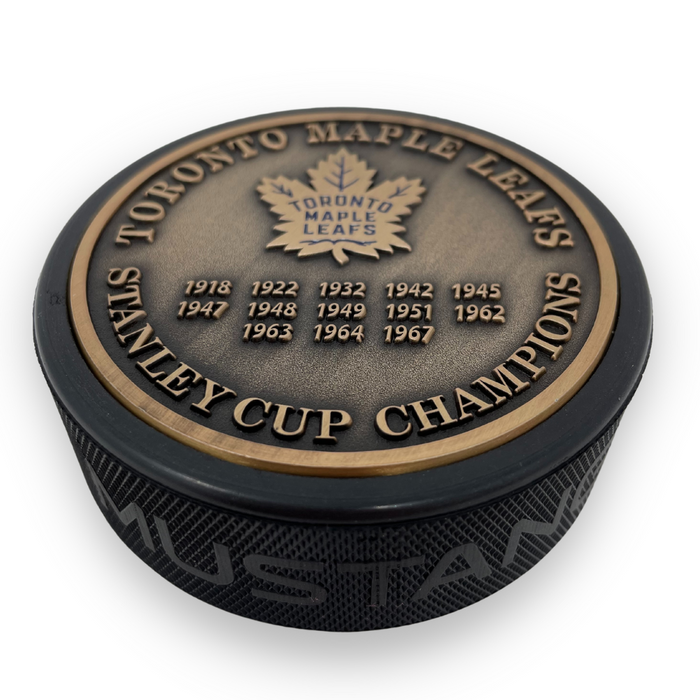 Toronto Maple Leafs Puck - Stanley Cup Years Gold Medallion