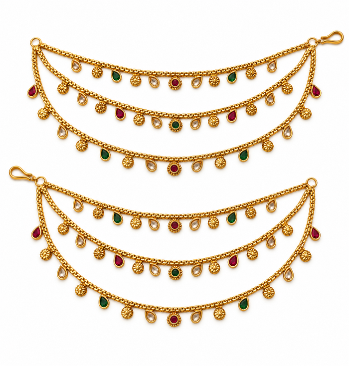 Traditional kaan chain pair multicolor charm detail