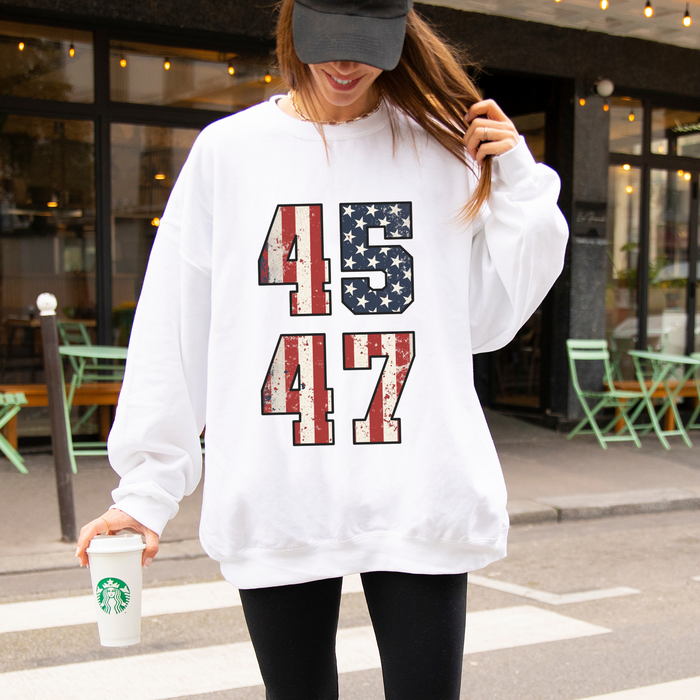 Trump 45 47 Patriotic Graphic Sweatshirt