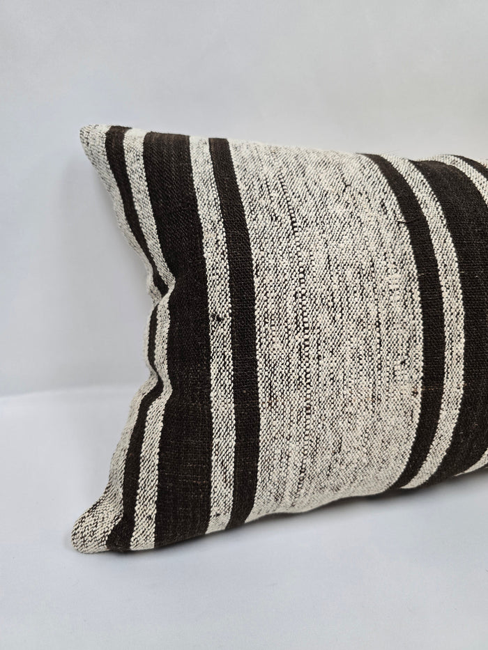 Turkish Hemp Pillow Cushion Natural Cream Black Pillow Cushion Cover 16" x 24" #9114