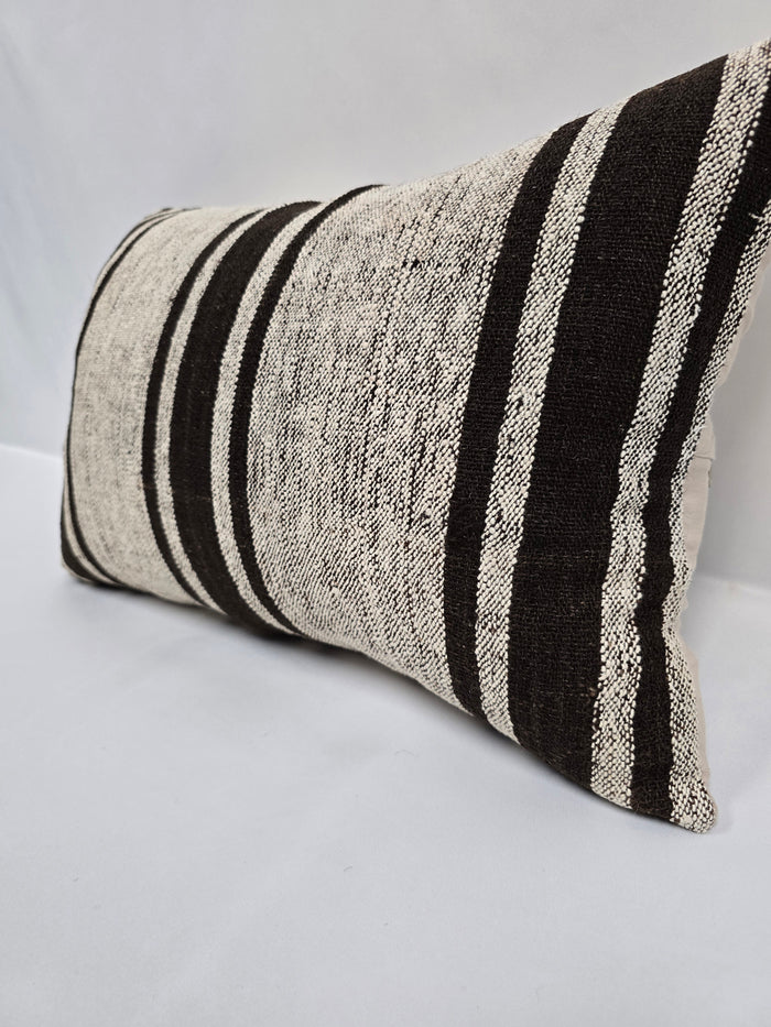 Turkish Hemp Pillow Cushion Natural Cream Black Pillow Cushion Cover 16" x 24" #9114