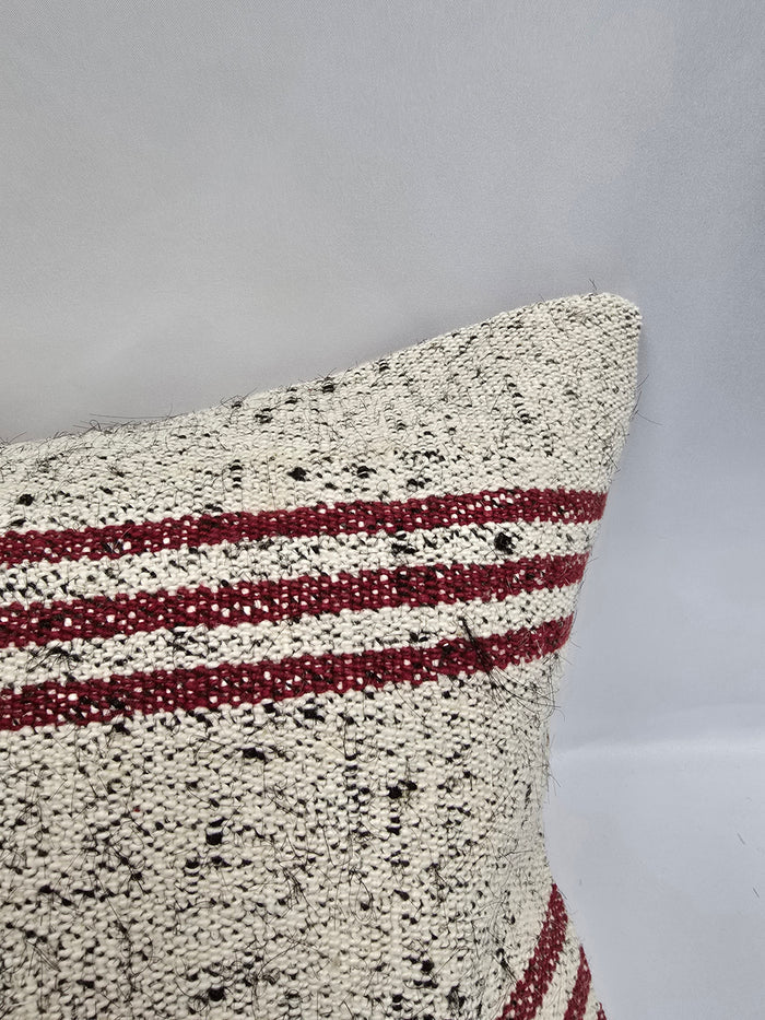 Turkish Lumbar Rug Pillow Cream Black Cushion Cover Hemp Pillow 14" x 40" #9509