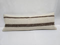 Turkish Lumbar Rug Pillow Cream Brown Cushion Cover Hemp Pillow 14" x 40" #9439
