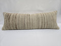 Turkish Lumbar Rug Pillow Cream Brown Cushion Cover Hemp Pillow 14" x 40" #9513