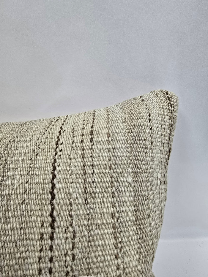 Turkish Lumbar Rug Pillow Cream Brown Cushion Cover Hemp Pillow 14" x 40" #9513