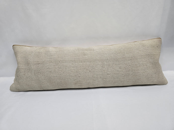 Turkish Lumbar Rug Pillow Cream Cushion Cover Hemp Pillow 14" x 40" #9442