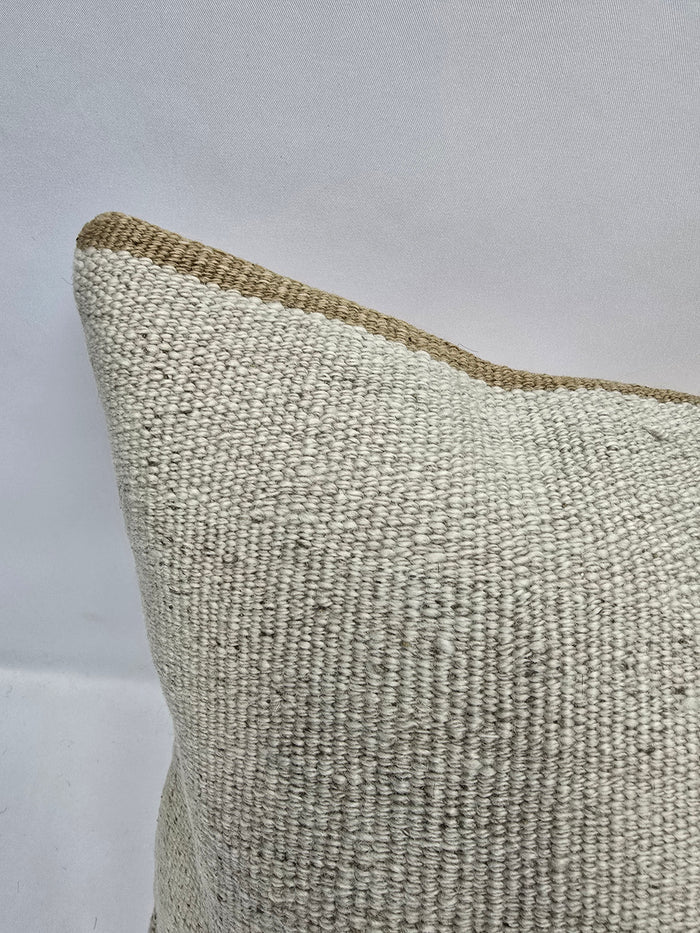 Turkish Lumbar Rug Pillow Cream Cushion Cover Hemp Pillow 14" x 40" #9442