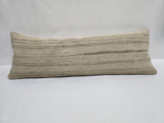 Turkish Lumbar Rug Pillow Cream Cushion Cover Hemp Pillow 14" x 40" #9506