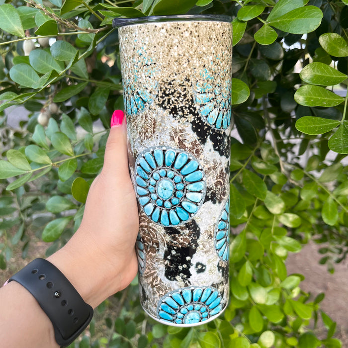 Turquoise Cow Glitter 20oz Tumbler