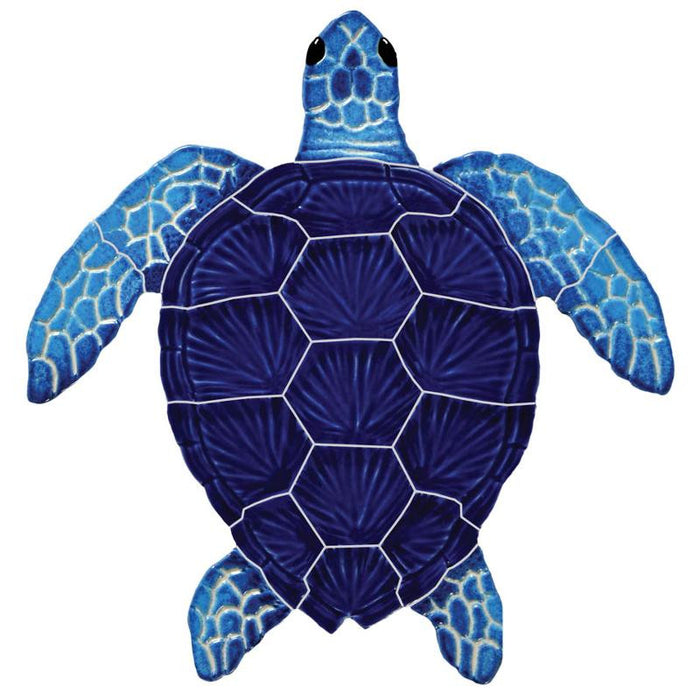 Turtle Loggerhead Blue 8x8 Ceramic Pool Mosaic Accent