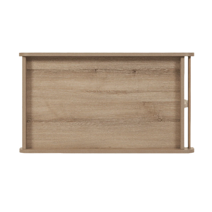 A wooden universal cot top changer with a light oak finish.