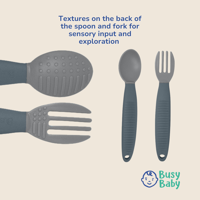 Busy Baby utensils showing textures up close