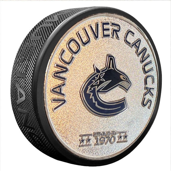 Vancouver Canucks Puck | Established Silver Medallion