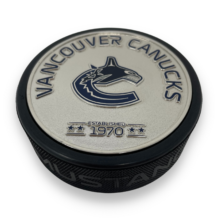 Vancouver Canucks Puck | Established Silver Medallion