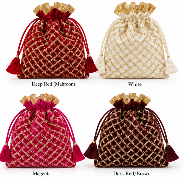 Velvet potli bag with gold lattice work