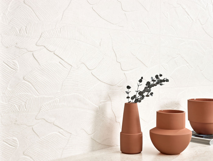 Verona Botania White Leaf Deco 12x40 Ceramic Wall Tile