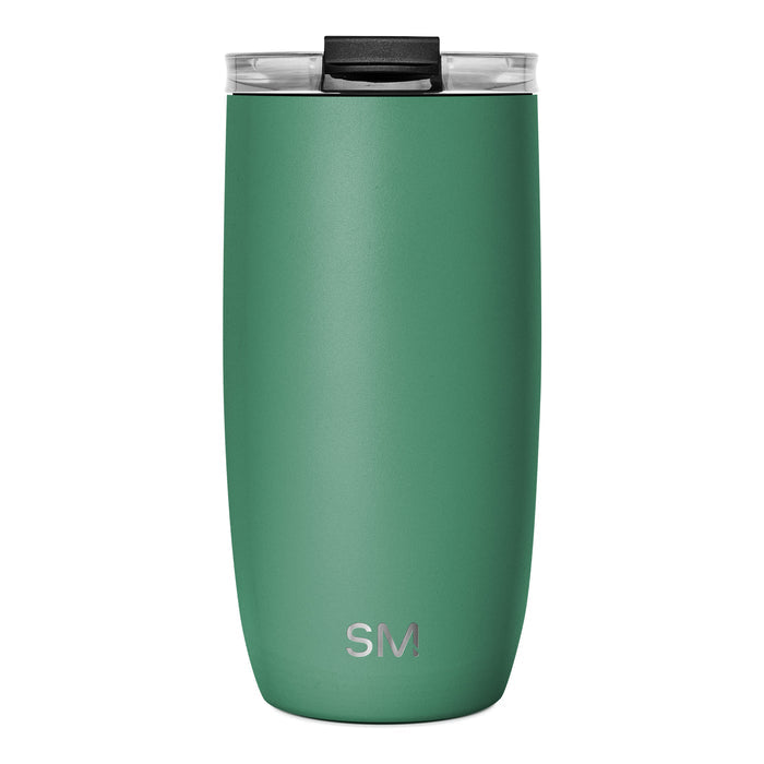 Sage green insulated tumbler with tapered cylindrical shape and flat bottom on white background