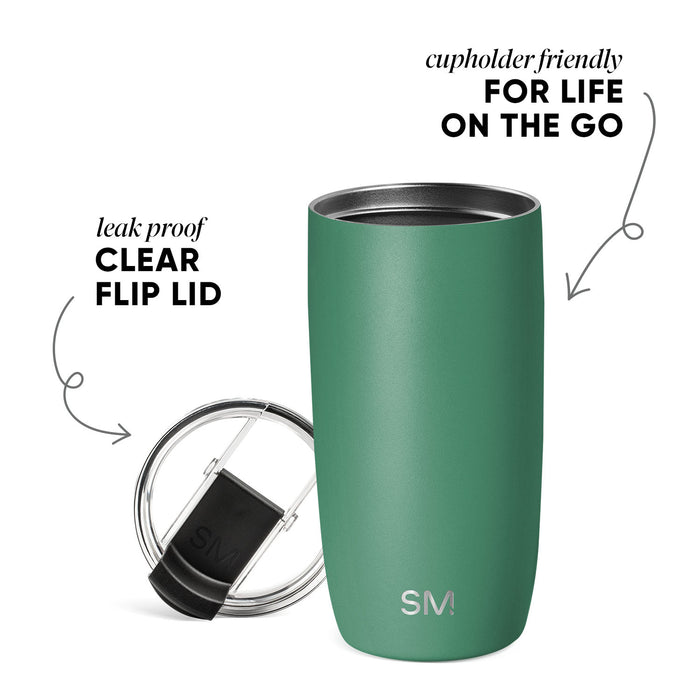 Sage green cylindrical tumbler with matte finish and metallic silver accents