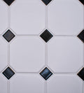 White 4" Octagon with Black Dot Porcelain Mosaic Tile 12x12 Sheet