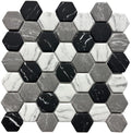 White Black and Grey 2" Hex Glass Mosaic Tile 12x12 Sheet