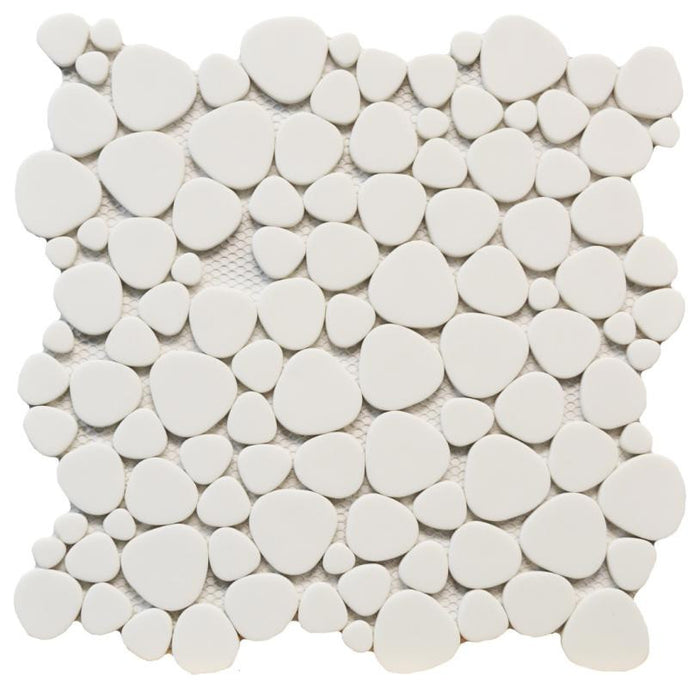 White Glass Pebble Matte Mosaic Tile 12x12 Sheet