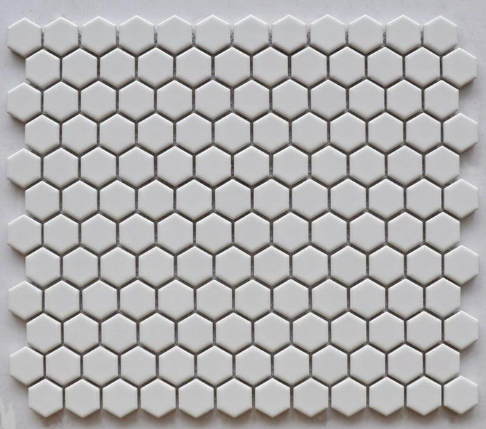 White Glossy 1" Hex Porcelain Mosaic Tile 10x12 Sheet