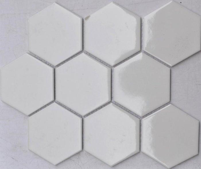 White Glossy 4" Hex Porcelain Mosaic Tile 10x12 Sheet