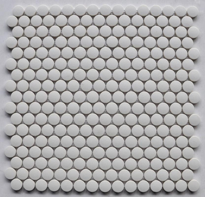 White Penny Round Matte Porcelain Mosaic Tile 12x12 Sheet