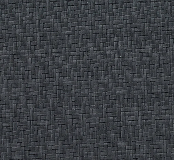 The Bodrum Wicker Round Placemat Black Set of 4 features a dark gray, basket-weave design with phthalate-free vinyl, offering stylish, easy-care mats with tightly woven horizontal and vertical strands.