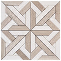 Wooden White and Thassos Cross Polished Marble Mosaic Tile 12x12