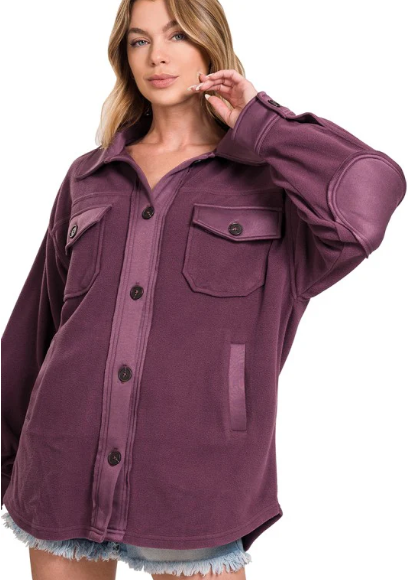 Z- Oversized basic fleece shacket - Eggplant